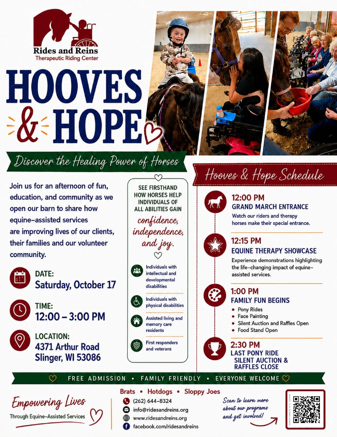 Hooves & Hope fundraiser flyer for animal rescue, with photos of dogs and event details.