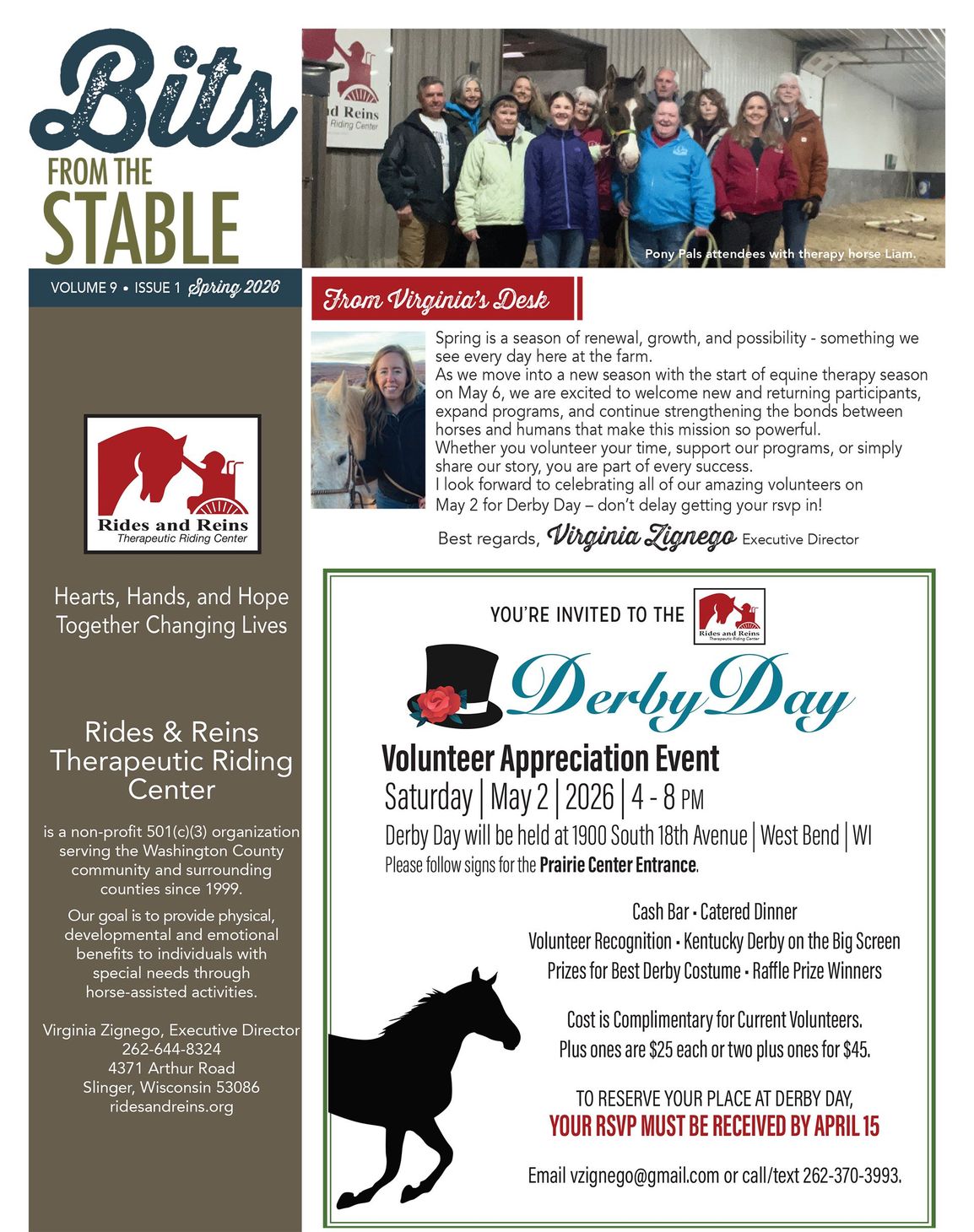 Rides & Reins TEC Inc Spring 2026 newsletter page 1