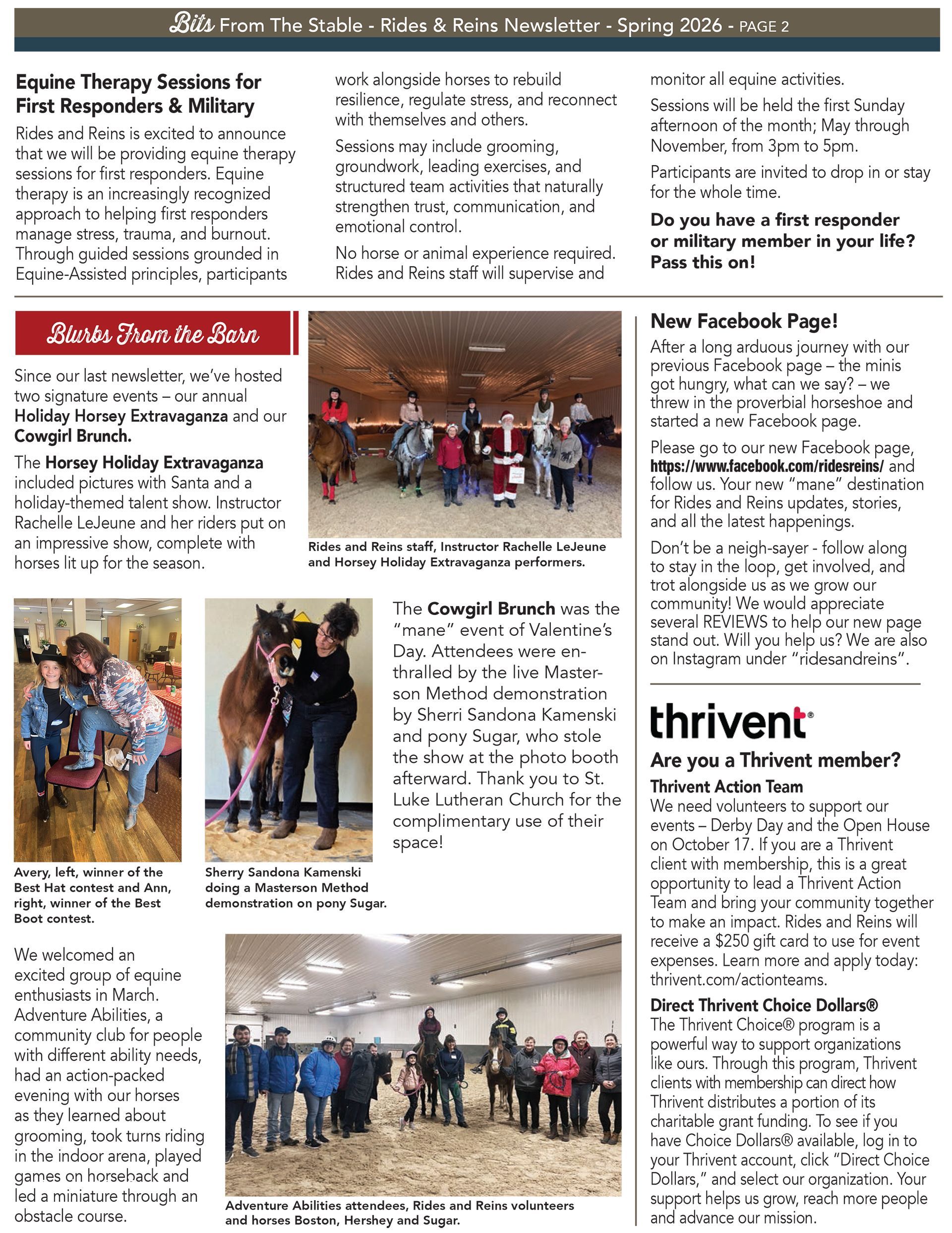 Rides & Reins TEC Inc Spring 2026 newsletter page 2
