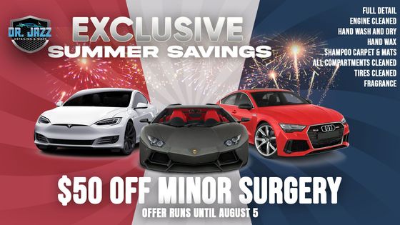 A poster that says exclusive summer savings, $50 off minor surgery