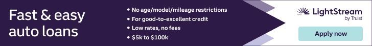 Fast and easy autopay banner with LightStream logo on purple and teal background