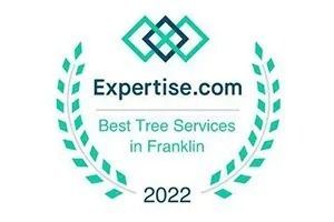 Expertise.com award badge for Best Tree Services in Franklin, 2022, with green laurel wreath.
