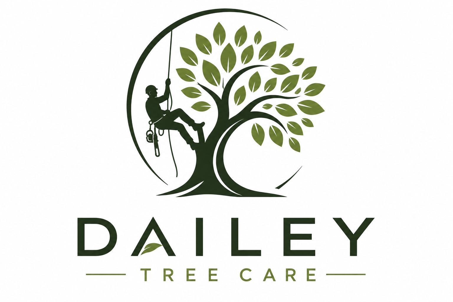 Dailey Tree Care logo with stylized green tree and arborist silhouette on white background
