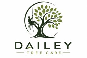 Dailey Tree Care logo with stylized green tree and arborist silhouette on white background