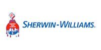 Sherwin-Williams logo with red paint can mascot and blue brand name on white background