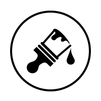Black paintbrush icon inside a circle, with paint dripping from the bristles.