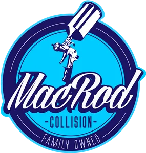 MacRod Collision logo in blue and white, with a tow truck and &ldquo;family owned&rdquo; text