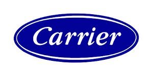 Carrier logo in white italic text on a blue oval