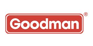 Goodman logo in white text on a red rounded rectangle background