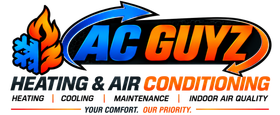 AC Guyz heating and air conditioning logo with flame, snowflake, and blue-orange text