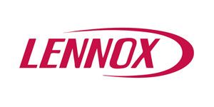 Lennox logo in red italic text with a red swoosh on a white background