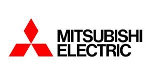 Mitsubishi Electric logo with red three-diamond emblem and black text on a white background