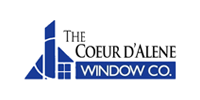 Logo for The Coeur d'Alene Window Co. Features a blue graphic of a stylized window and a blue text bar with company name.