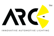 Logo for ARC automotive lighting. Black letters