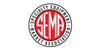SEMA logo: red and white circular design with