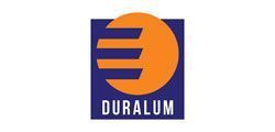 The logo for duralum is orange and blue and looks like a euro sign.