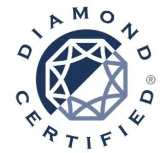 A diamond certified logo with a diamond in the center