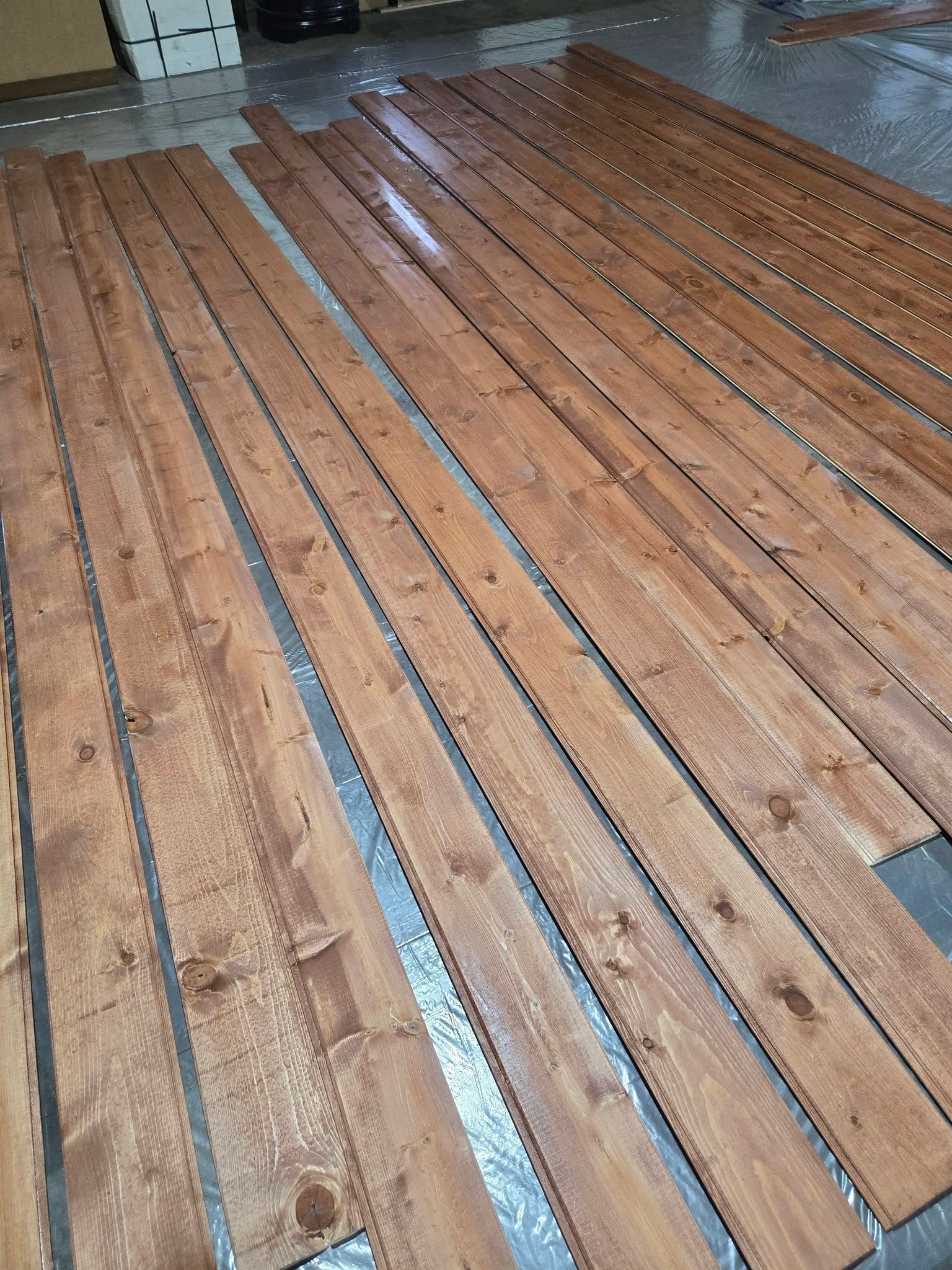 Stained wooden floorboards