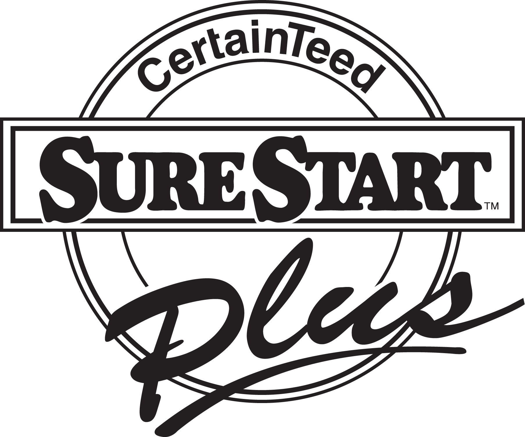 CertainTeed SureStart Plus logo. Black text on white background.