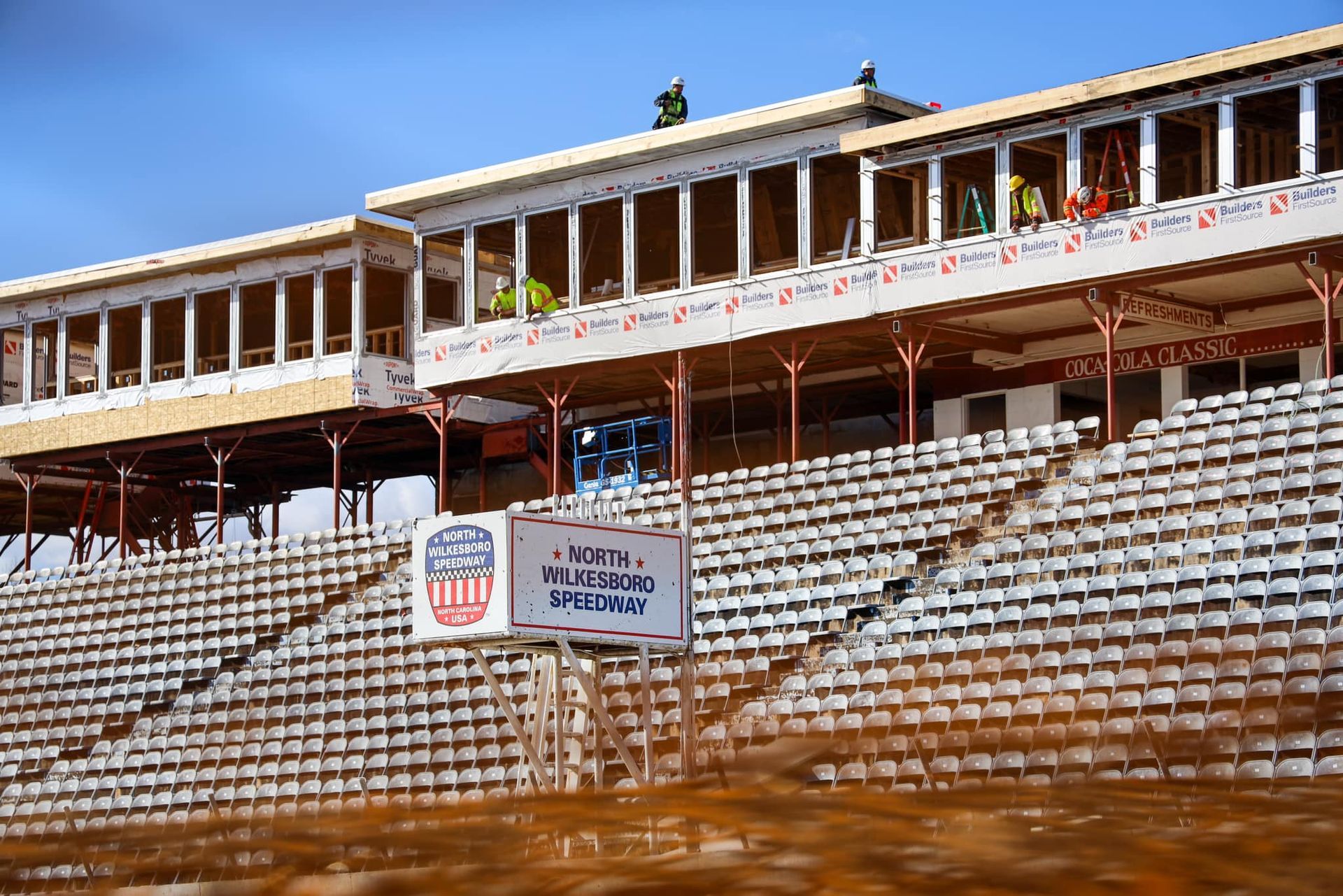 North Wilkesboro Motor Speedway bench roof and walls construction