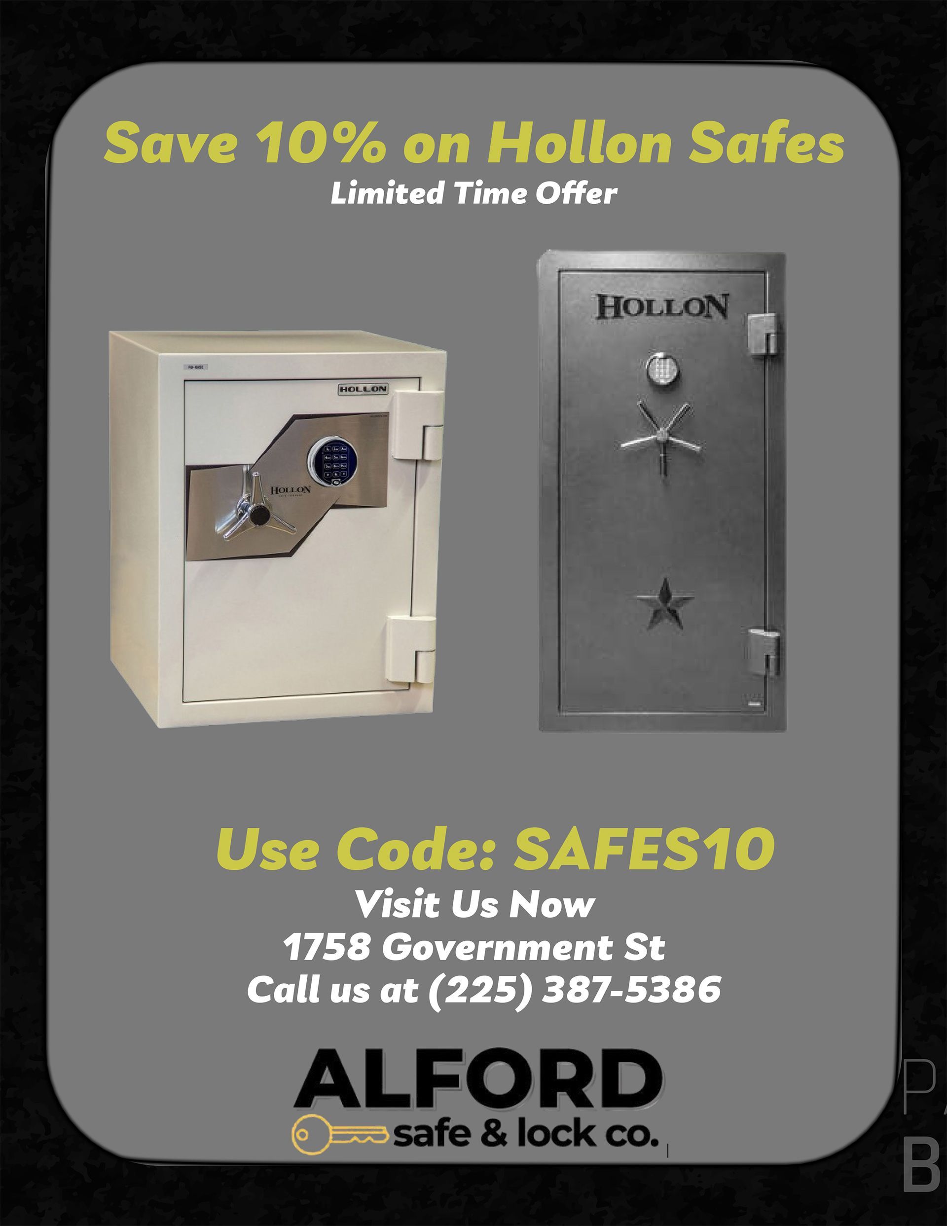 Save 10% on Hollon Safe promotional flyer 