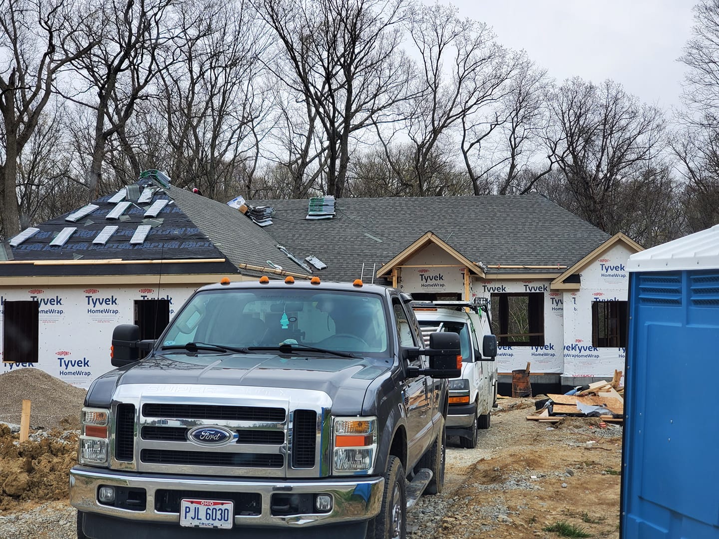 Truck in front of construction