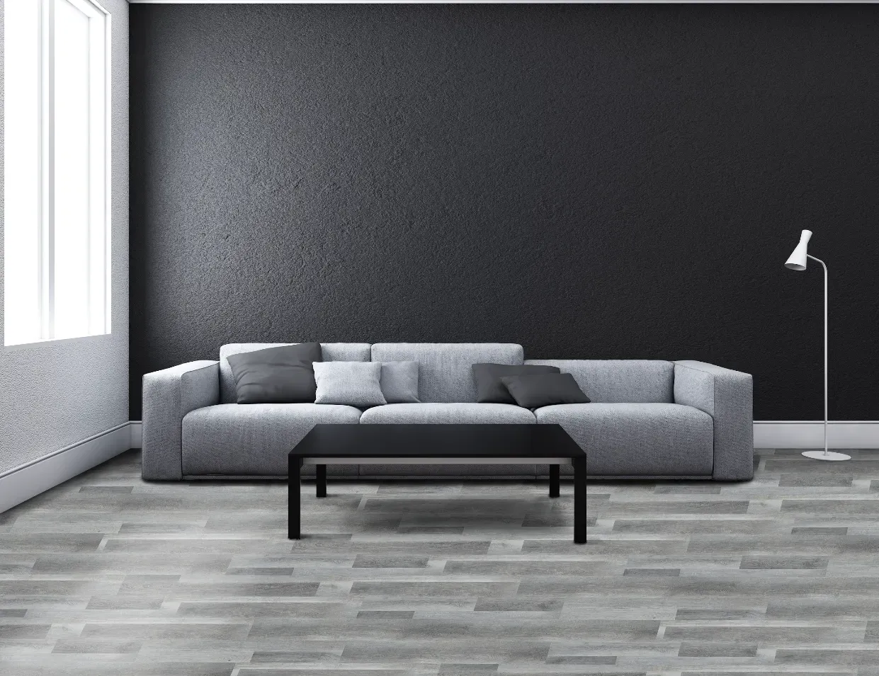 A living room with a couch and a coffee table