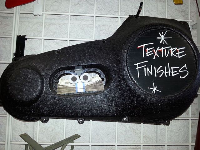 A black item that says texture finishes on it