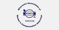 Logo for the Wisconsin Association of Worker's Compensation Attorneys. White text on a blue and gray circular emblem.