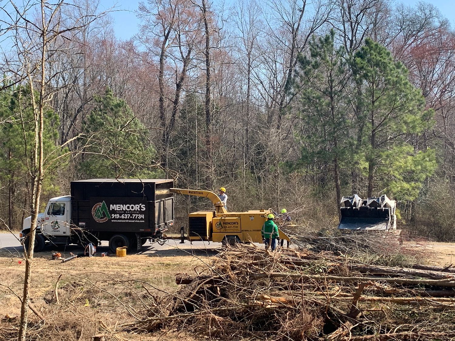A truck is parked in a field next to a pile of logs.