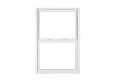 White, double-hung window; the top sash is partially open.