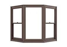 Brown bay window with three panes.