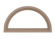 Arched wooden window frame, beige color, on a white background.