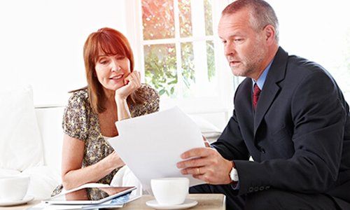 Accountant talking to his client