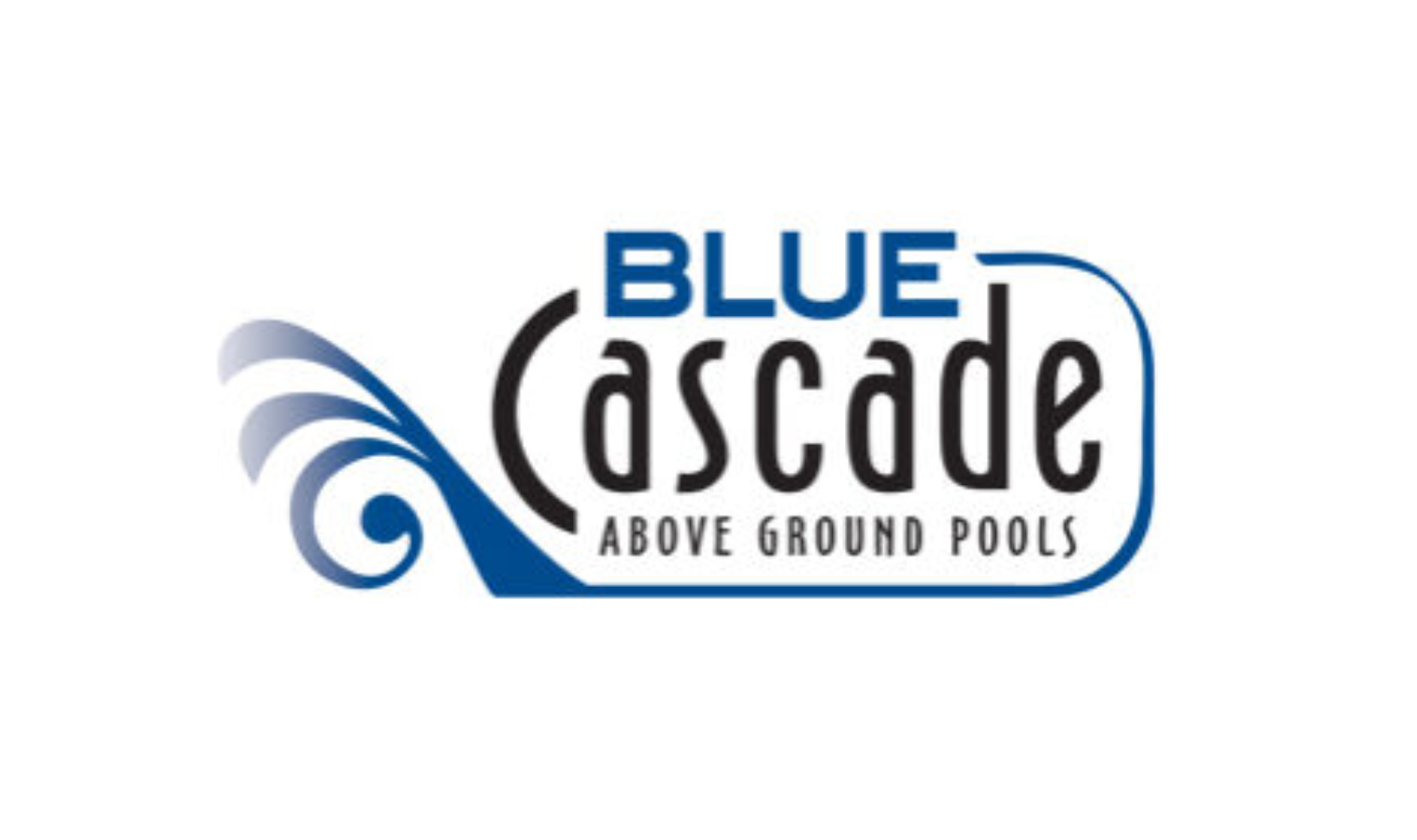 Blue Cascade above-ground pools logo with a blue water wave design.