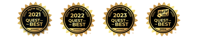 Four gold-trimmed circular 