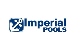 Logo for Imperial Pools featuring a navy blue square icon with a white anchor inside, next to the navy text 
