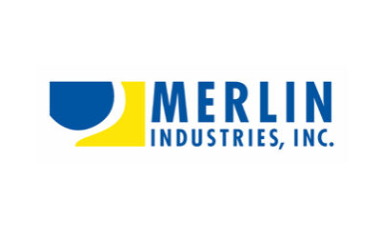 Merlin Industries logo with blue circle and yellow square; blue text reads 