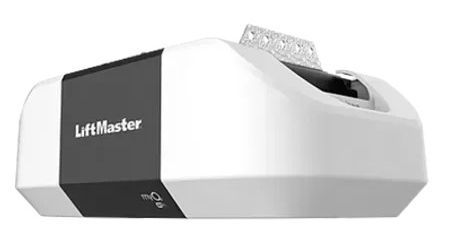 LiftMaster garage door opener, white and black casing.