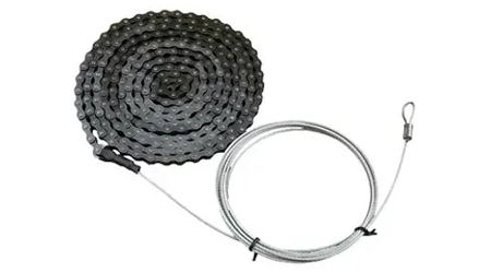 Coiled metal chain and coiled metal cable with a loop end.