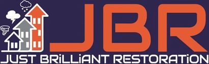 The JBR logo features stylized house shapes with weather icons, with the text "JUST BRILLIANT RESTORATION" underneath.