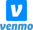 Venmo logo: white “V” on a blue square with the word “venmo” below