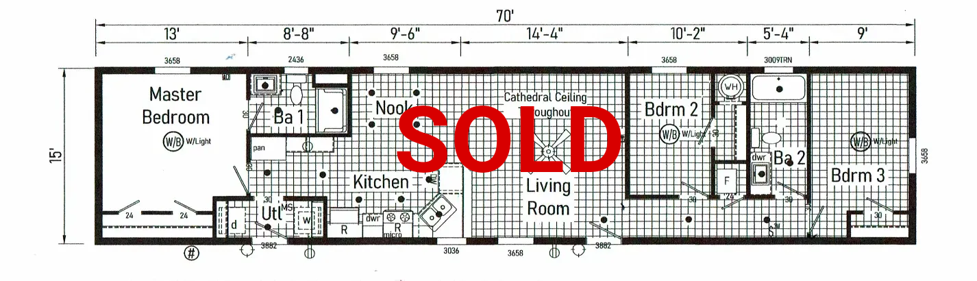 Floor plan of a mobile home labeled
