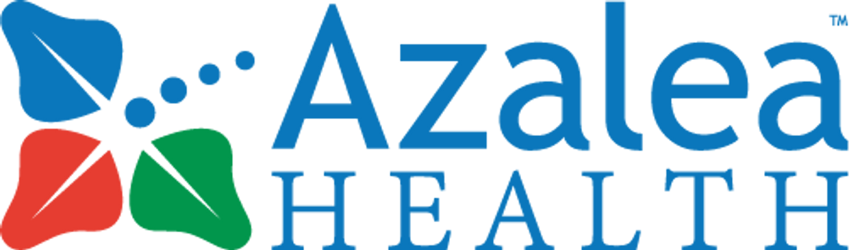 A logo for azalea health with a red green and blue flower