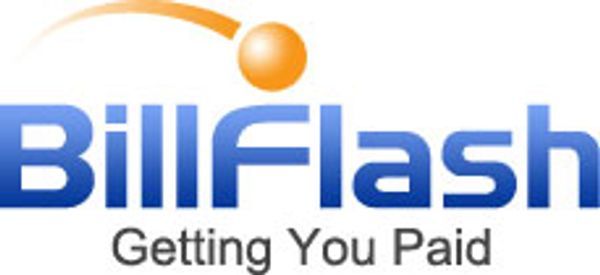 A blue and orange logo for billflash getting you paid