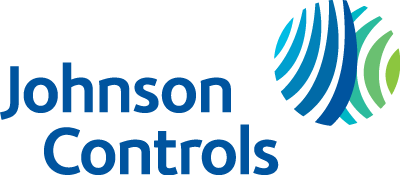 Johnson Controls logo: Text and abstract blue/green globe.