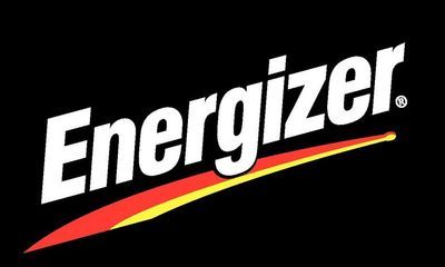 Energizer logo with white text on black background; red and yellow swoosh.