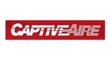 A red and white captiveare logo on a white background.