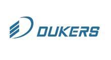 A blue and white logo for a company called dukers.