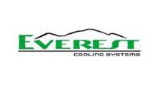 A logo for everest cooling systems with a mountain in the background.